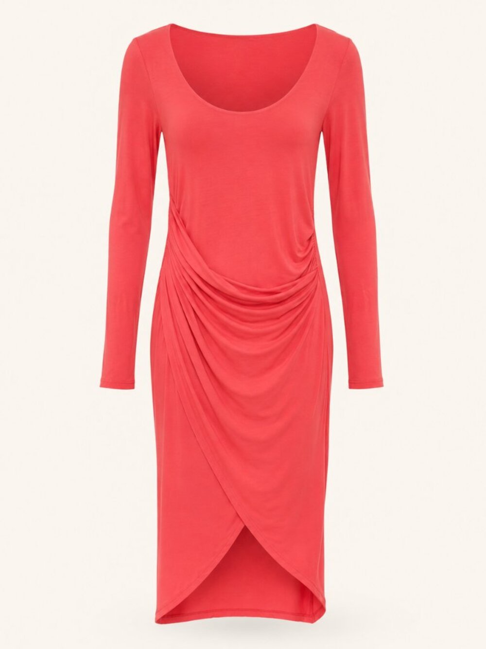 bebe Coral Pink Ruched Long Sleeve Bodycon Midi Dress Size M